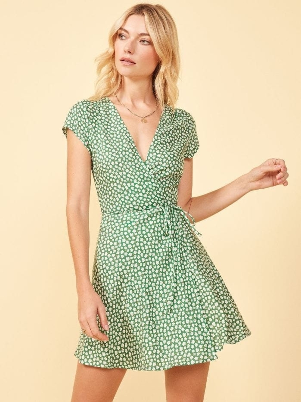 Reformation Green Floral Wrap Mini Dress - Picture 2 of 7